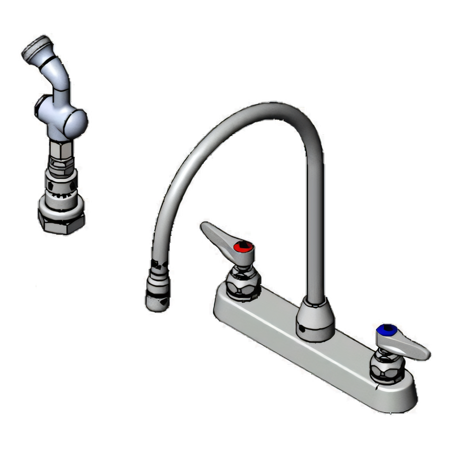 Product image #1 for T&S Brass B-1172-T Deck-Mount Workboard Faucet with 8-Inch Centers, Gooseneck, Diverter, Side Spray and Rose Spray
