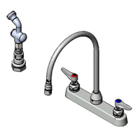 T&S Brass B-1172-T Deck-Mount Workboard Faucet with 8-Inch Centers, Gooseneck, Diverter, Side Spray and Rose Spray