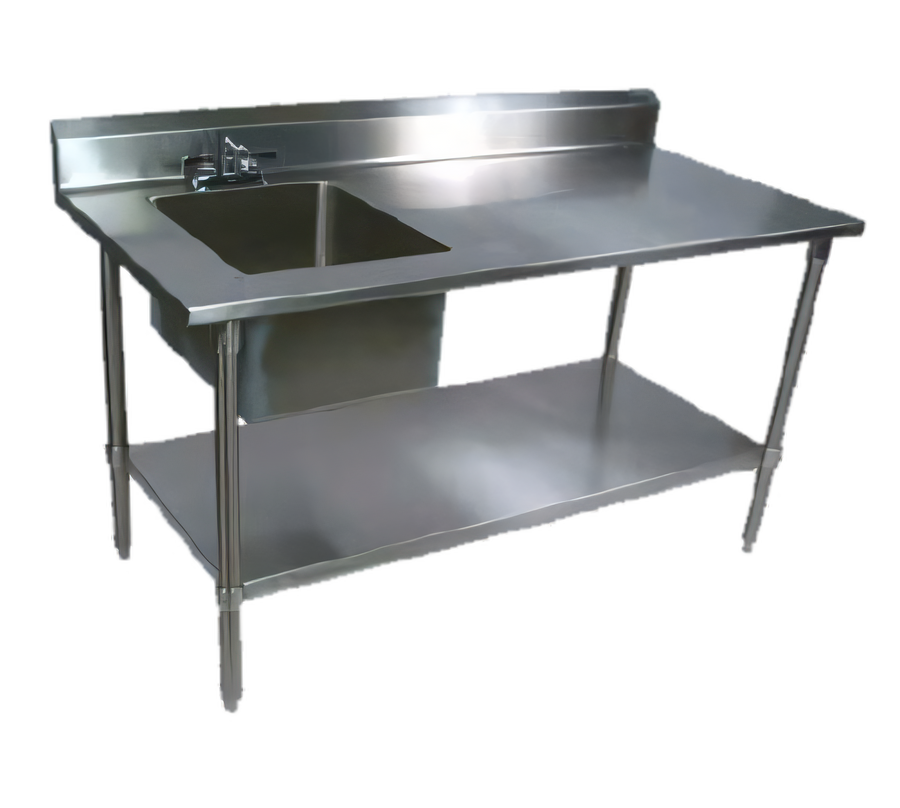 Product image #1 for John Boos 48" x 30" Stainless Steel Prep Sink Table with Left Bowl and 5" Backsplash