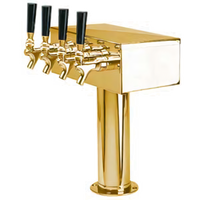 Micro Matic T Style 12-Inch Wide 4-Faucet Countertop Glycol-Cooled Draft Beer Tower, PVD Brass Finish