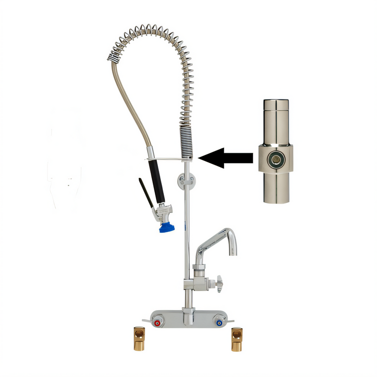 Product image #1 for Fisher Spring Style Pre-Rinse Unit with Add-On Faucet and 14-Inch Swing Spout, Backsplash Mount, 8-Inch Centers