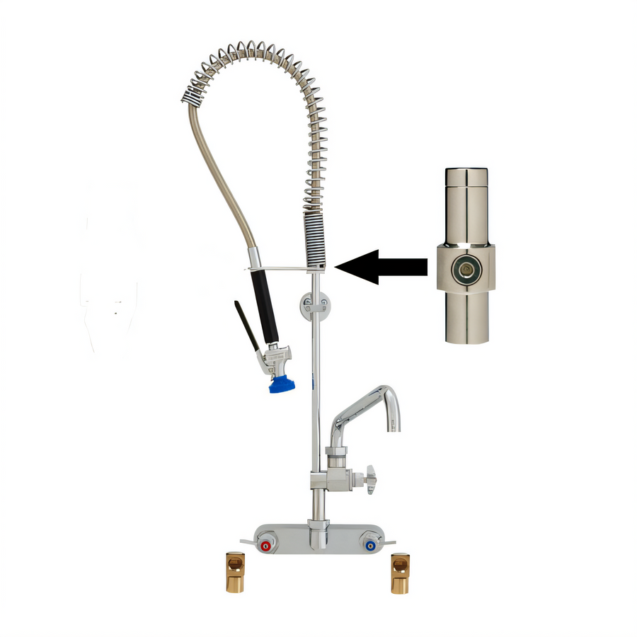 Product image #1 for Fisher Spring Style Pre-Rinse Unit with Add-On Faucet and 14-Inch Swing Spout, Backsplash Mount, 8-Inch Centers