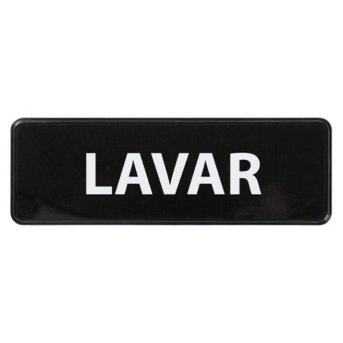 Product image #1 for Winco Spanish "Wash" Adhesive Information Sign, 9 x 3 Inch, Black Plastic