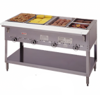 Thumbnail image #1 for Duke Manufacturing Aerohot 305 5-Well Gas Steam Table Hot Food Unit, Stainless Steel, Open Base with Undershelf and Carving Board