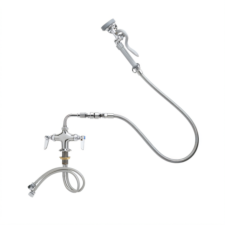 Product image #1 for T&S Brass Single-Hole Deck-Mount Mixing Pre-Rinse Faucet Kit with 44-Inch Hose and 1.42 GPM Spray Valve