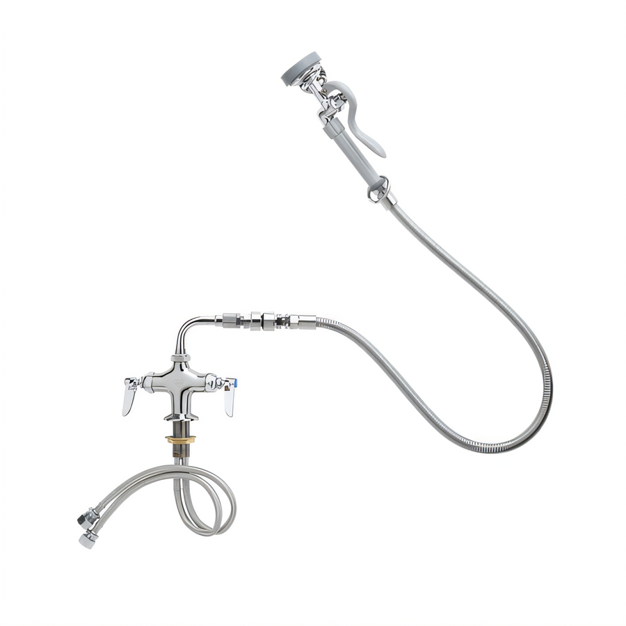Product image #1 for T&S Brass Single-Hole Deck-Mount Mixing Pre-Rinse Faucet Kit with 44-Inch Hose and 1.42 GPM Spray Valve