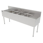 Thumbnail image #1 for Perlick Corporation Quick Ship TS72M4-DB-STK 72-Inch Stainless Steel 4-Compartment Underbar Sink with Faucet, Backsplash & Dual Drainboards