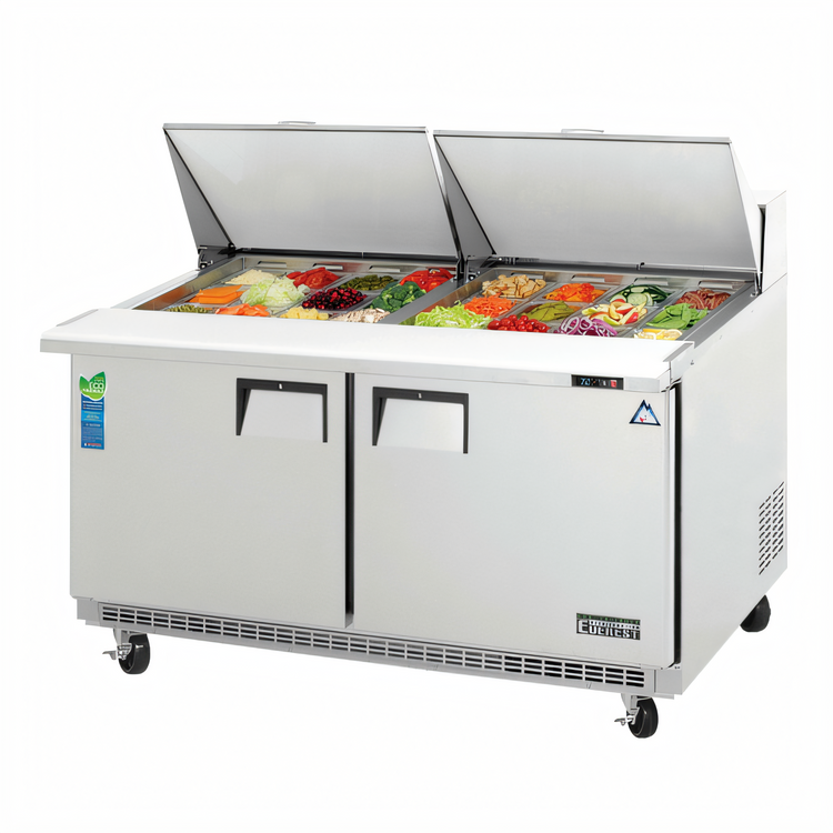 Product image #1 for Everest Refrigeration Two-Section Back-Mount Mega-Top Sandwich Prep Table, 59-1/8-Inch Wide, Self-Contained R290 Refrigeration