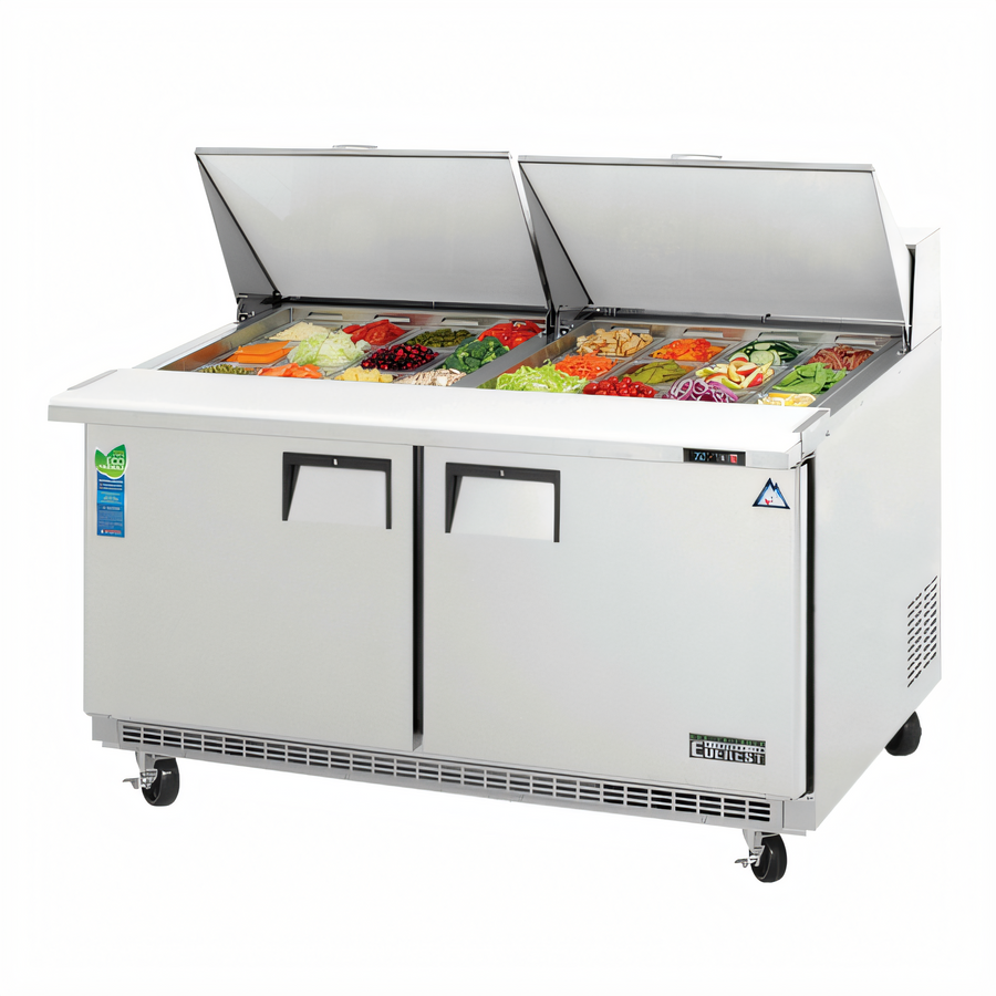 Product image #1 for Everest Refrigeration Two-Section Back-Mount Mega-Top Sandwich Prep Table, 59-1/8-Inch Wide, Self-Contained R290 Refrigeration