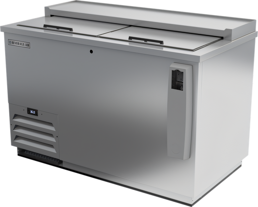 Product image #1 for Beverage-Air 50-Inch Flat Top Stainless Steel Bottle Cooler with Sliding Lids, 13.7 Cu. Ft.