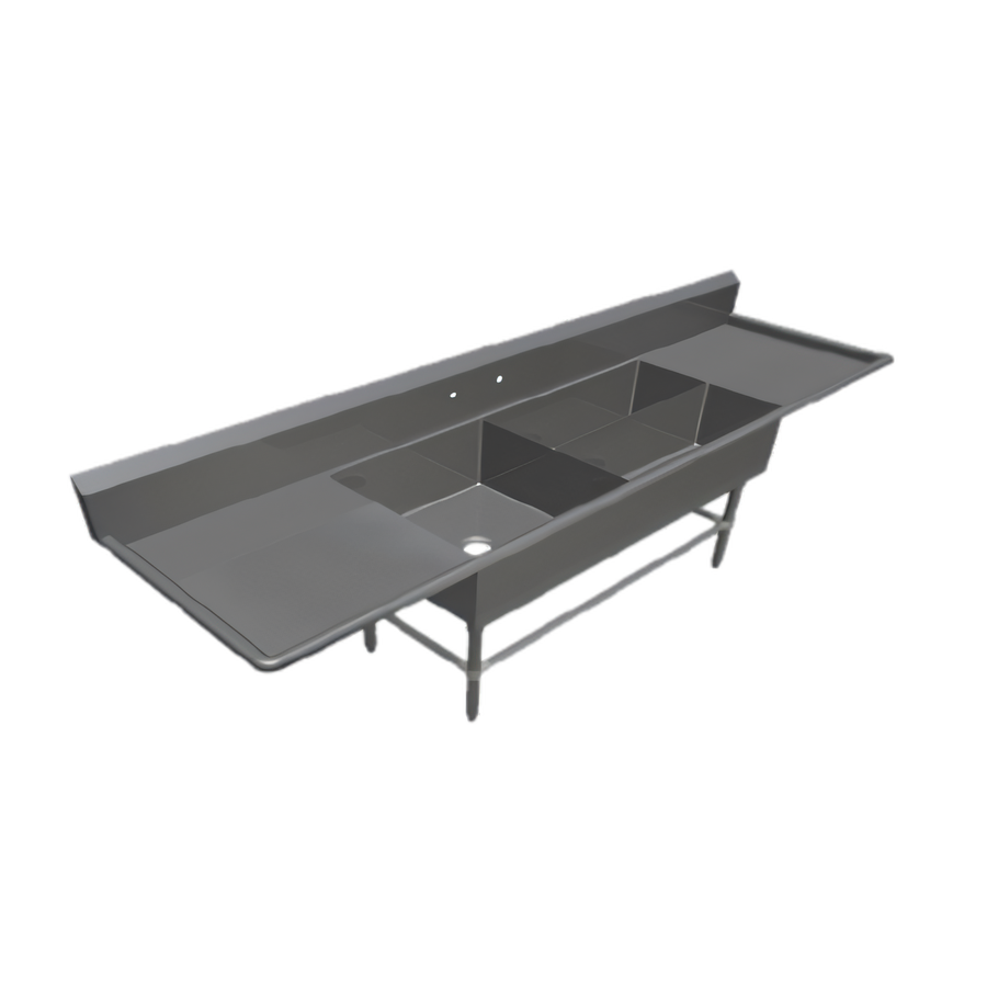 Product image #1 for John Boos Pro-Bowl 3-Compartment Platter Sink with 30-Inch Left & Right Drainboards, 12-Inch Deep Bowls, 14-Gauge Stainless Steel