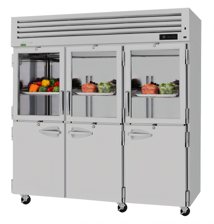 Product image #1 for Turbo Air PRO Series 3-Section Glass & Solid Half-Door Reach-In Refrigerator, 74.78 Cu. Ft., Top Mount Self-Contained, 115V