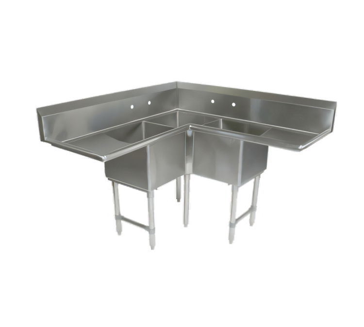 Product image #1 for John Boos E-Series 57-Inch 3-Compartment Corner Sink with Dual 18-Inch Drainboards, 18-Gauge Stainless Steel