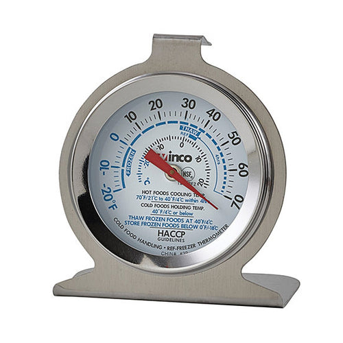 Product image #1 for Winco Refrigerator/Freezer Dial Thermometer, -20° to 70°F, 2-Inch Face with Hanging Hook and Stand