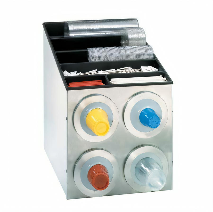 Product image #1 for Dispense-Rite Countertop Stainless Steel Cup & Lid Dispensing Cabinet with 4 Cup Dispensers