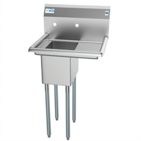 23-Inch One-Compartment Stainless Steel Commercial Sink with Right Drainboard and Backsplash