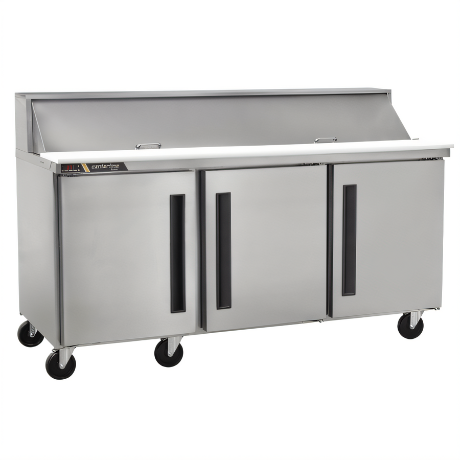 Product image #1 for Traulsen Centerline Compact Three-Section Reach-In Prep Table Refrigerator, 72 Inch Wide, Solid Doors