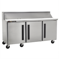 Traulsen Centerline Compact Three-Section Reach-In Prep Table Refrigerator, 72 Inch Wide, Solid Doors
