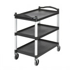 Thumbnail image #1 for Cambro BC340KD110 3-Shelf Open Utility Bus Cart, Black Polyethylene, 400 lb Capacity, 5-Inch Swivel Casters