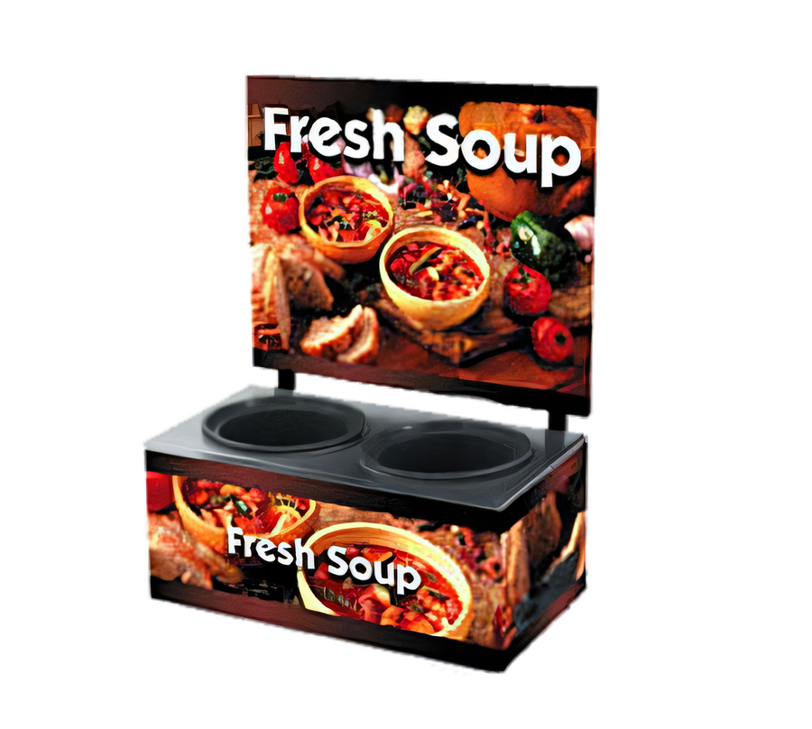 Product image #1 for Cayenne® Twin Well Soup Merchandiser with Menu Board and Country Kitchen Graphics