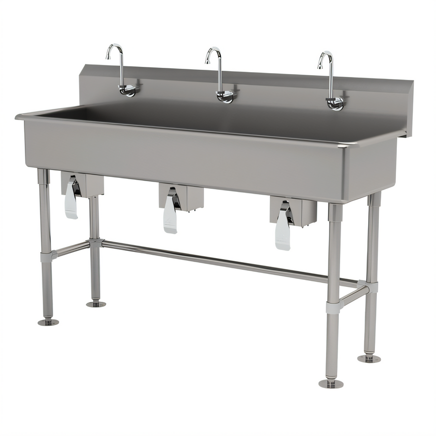 Product image #1 for Advance Tabco 60-Inch 3-Station Knee-Operated Multiwash Hand Sink with Gooseneck Spouts