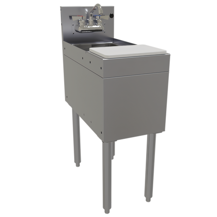 Product image #1 for Glastender 12-Inch Wide x 24-Inch Deep Free-Standing Stainless Steel Underbar Mixology Unit with Sink, Faucet, and Cutting Board
