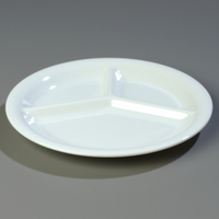 Sierrus 3-Compartment Melamine Compartment Tray, 10-1/2 Inch Diameter, White