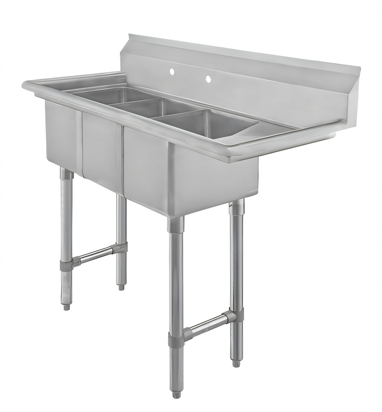 Product image #1 for Heavy-Duty Three-Compartment Stainless Steel Convenience/Deli Sink with Right Drainboard, 44.5 x 19.5 x 41 Inches