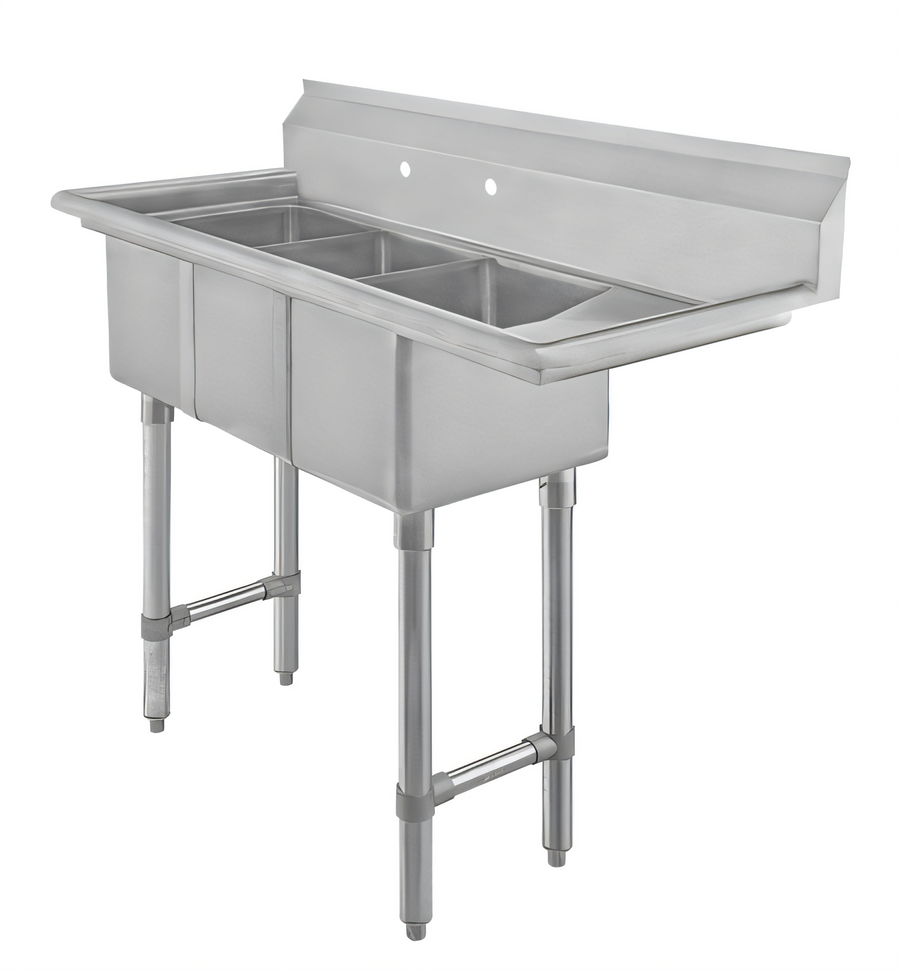 Product image #1 for Heavy-Duty Three-Compartment Stainless Steel Convenience/Deli Sink with Right Drainboard, 44.5 x 19.5 x 41 Inches