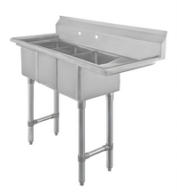 Heavy-Duty Three-Compartment Stainless Steel Convenience/Deli Sink with Right Drainboard, 44.5 x 19.5 x 41 Inches