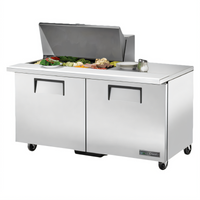 True 60-Inch Mega Top 2-Section Refrigerated Sandwich/Salad Prep Table with Solid Doors and 15-Pan Opening
