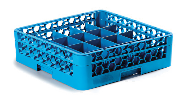 Product image #1 for OptiClean Full-Size Tilted 20-Compartment Blue Dishwasher Cup Rack with 1 Open Extender
