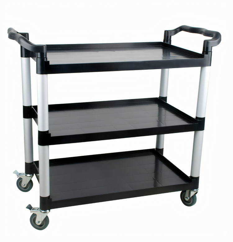 Product image #1 for 3-Shelf Utility Bus Cart with Black Plastic Shelves, 42-1/2 x 19-3/4 x 37-7/8 Inches