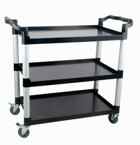 3-Shelf Utility Bus Cart with Black Plastic Shelves, 42-1/2 x 19-3/4 x 37-7/8 Inches