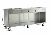 FWE Handy Line 5-Well Mobile Wet Serving Cabinet with Open Base and Drain Valve