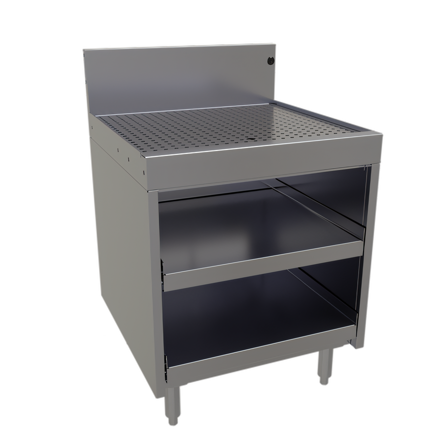 Product image #1 for Glastender Stainless Steel Underbar Glass Rack Storage Unit with Drainboard Top, Open Front Base, Holds 2 Glass Racks, 24"W x 24"D