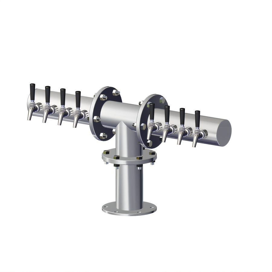 Product image #1 for Perlick 8-Faucet T-Shape Glycol-Cooled Countertop Brew Pipe Tower, Stainless Steel