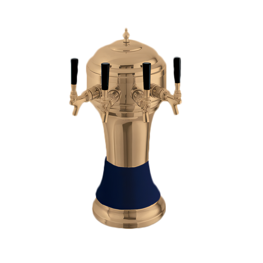 Product image #1 for Perlick Roma Countertop Glycol-Cooled 4-Faucet Draft Beer Tower with Gold-Tone Brass Body and Blue Ceramic Skirt