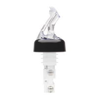 Bar Maid Premium 1 oz Clear Plastic Flip-Top Liquor Pourers with Black Collar, 12-Pack