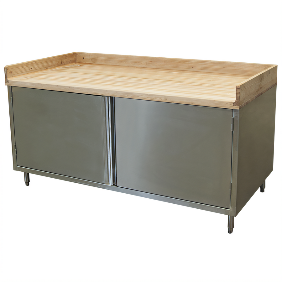 Product image #1 for BK Resources 72-Inch x 30-Inch Hard Maple Top Chef Table with Cabinet Base and Hinged Doors