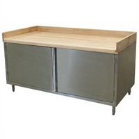BK Resources 72-Inch x 30-Inch Hard Maple Top Chef Table with Cabinet Base and Hinged Doors