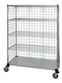 Quantum Five-Shelf Mobile Wire Enclosed Cart, 48 x 24 x 80 Inches, 1200 lb Capacity