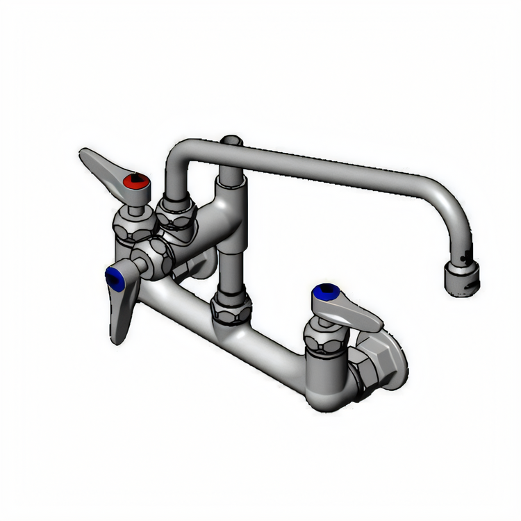 Product image #1 for T&S Brass Double Pantry Faucet with Add-On Faucet, Wall Mount, 8-Inch Centers, 12-Inch Swing Nozzle