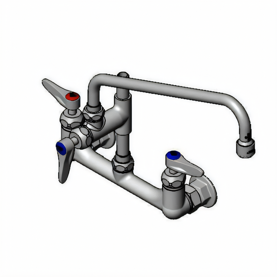 Product image #1 for T&S Brass Double Pantry Faucet with Add-On Faucet, Wall Mount, 8-Inch Centers, 12-Inch Swing Nozzle
