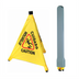 Thumbnail image #1 for Winco Pop-Up Caution Cone Wet Floor Sign Set with Wall-Mount Storage Tube