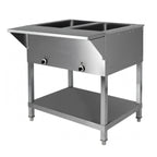 Thumbnail image #1 for Klinger's Trading SW2H120 2-Pan Sealed Well Electric Holding Table, 32-Inch, Stainless Steel, Open Shelf Base