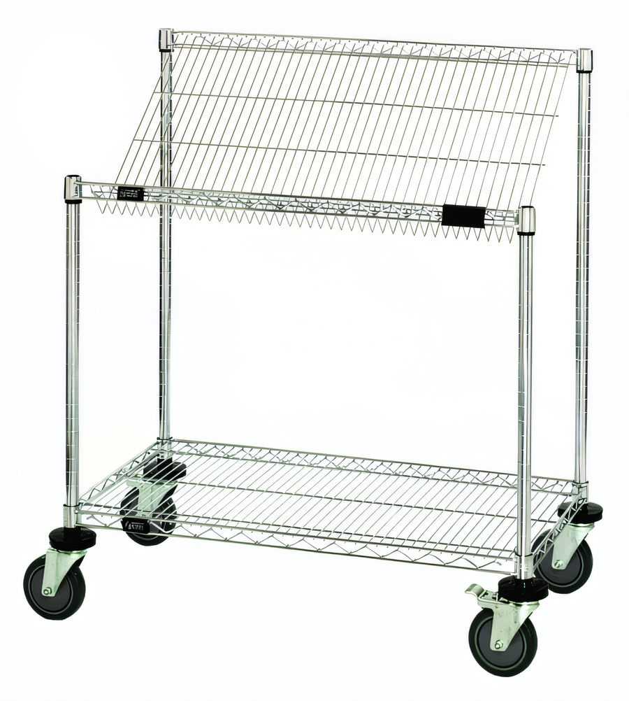 Product image #1 for Quantum Mobile Wire Shelving Cart with Flat and Slanted Shelves, 48 x 24 x 40 Inches, Chrome Plated