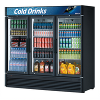 Turbo Air Super Deluxe 3-Section Self-Contained Glass Door Merchandiser Refrigerator, 68.4 Cu. Ft., Bottom Mount, R290