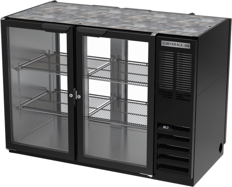 Product image #1 for Beverage-Air BB48HC-G-PT-B 48-Inch Two-Section Pass-Thru Back Bar Refrigerator with 4 Glass Doors and Stainless Steel Top