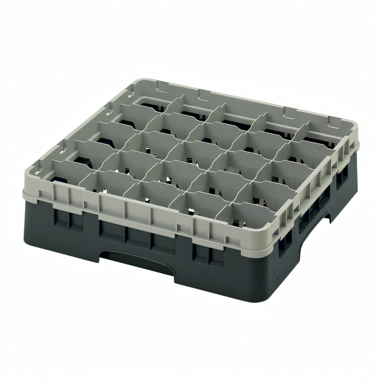 Product image #2 for Cambro Camrack® Full Size Low Profile 25-Compartment Glass Rack with Soft Gray Extender, Black